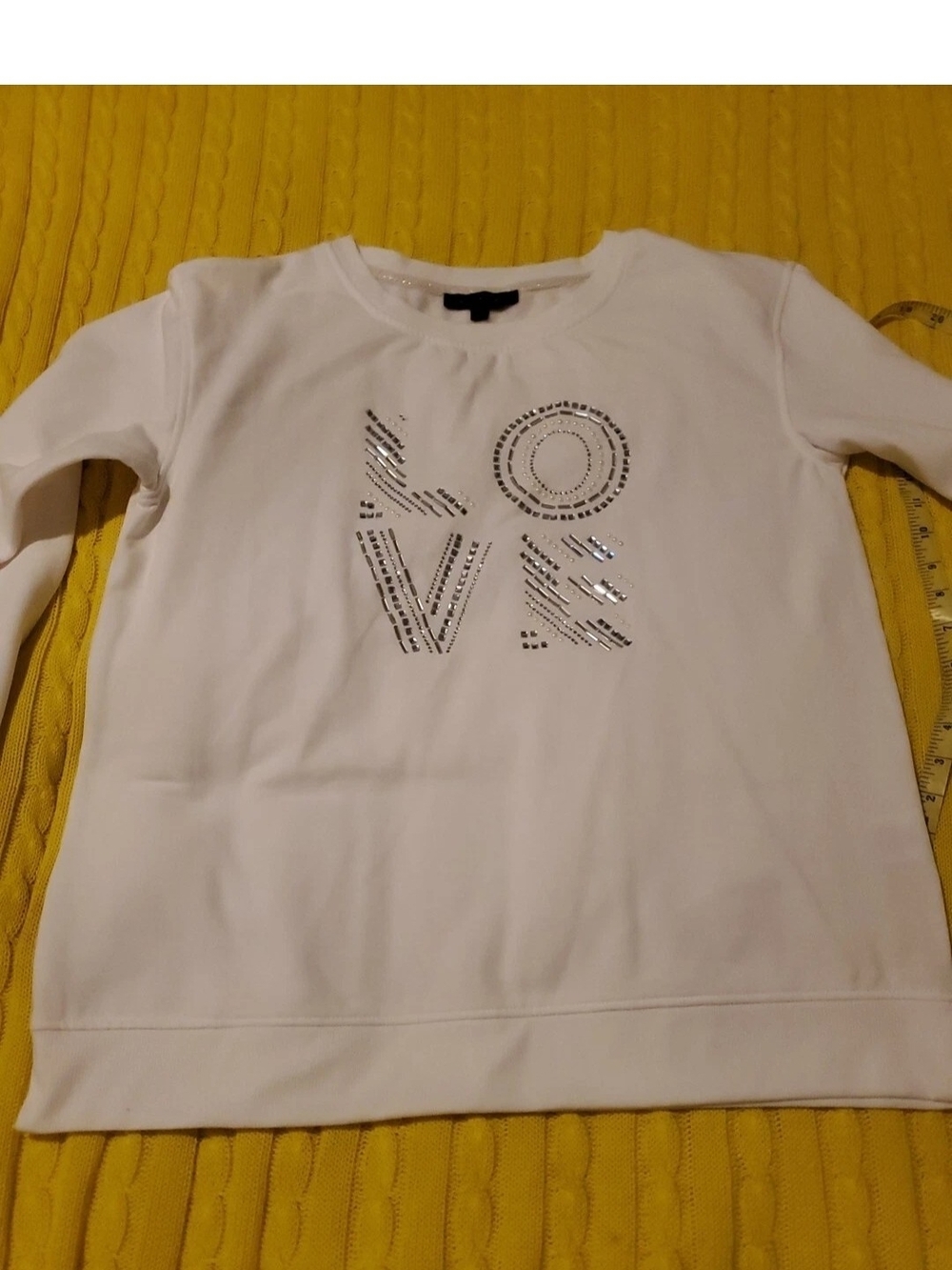 Jane + Delancey White Embellished LOVE Sweatshirt Crewneck Size Medium